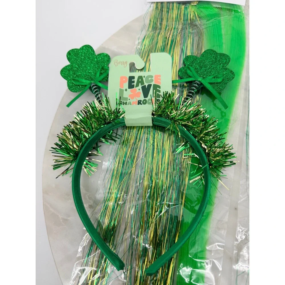 St Patricks Day Headband & Hair Extension Bundle Capelli New York Shamrock Lucky